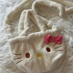 Hello Kitty Inspired Cream Plush Kids Shoulder Bag with Pink Bow